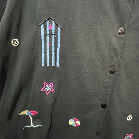 VTG JBM Sport 3X Black Button Front Shoulder Pads Beach Embroidery, Cotton, NWT - Picture 4 of 7